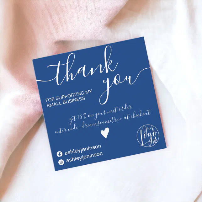 Modern minimalist chic blue order thank you square business card | Zazzle