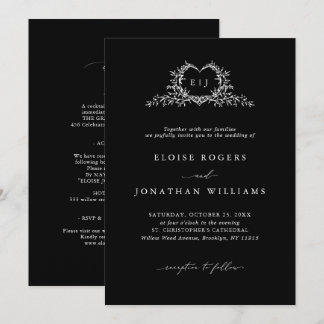 Modern Minimalist Chic Calligraphy Crest Wedding Invitation
