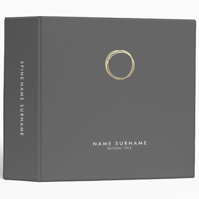 Modern Minimalist Chic Gold Circle Logo Grey 2" 3 Ring Binder (Front/Spine)
