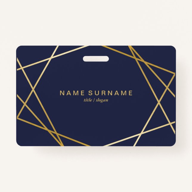 Modern Minimalist Chic Gold Geometric MidnightBlue Badge (Front)