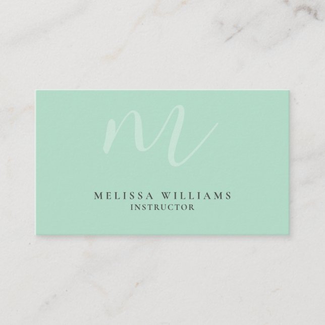 Modern Minimalist Chic Monogram Pastel Mint Luxury Business Card (Front)
