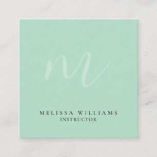 Modern Minimalist Chic Monogram Pastel Mint Luxury Square Business Card