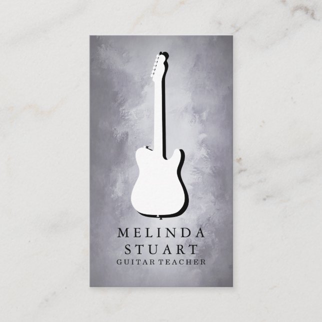 Modern Minimalist Chic Musician Guitar Teacher Bus Business Card (Front)