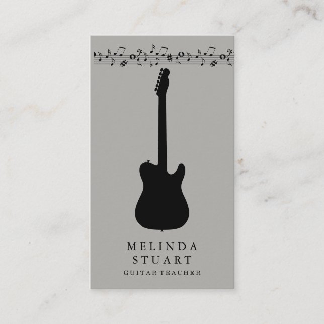 Modern Minimalist Chic Musician Guitar Teacher Bus Business Card (Front)