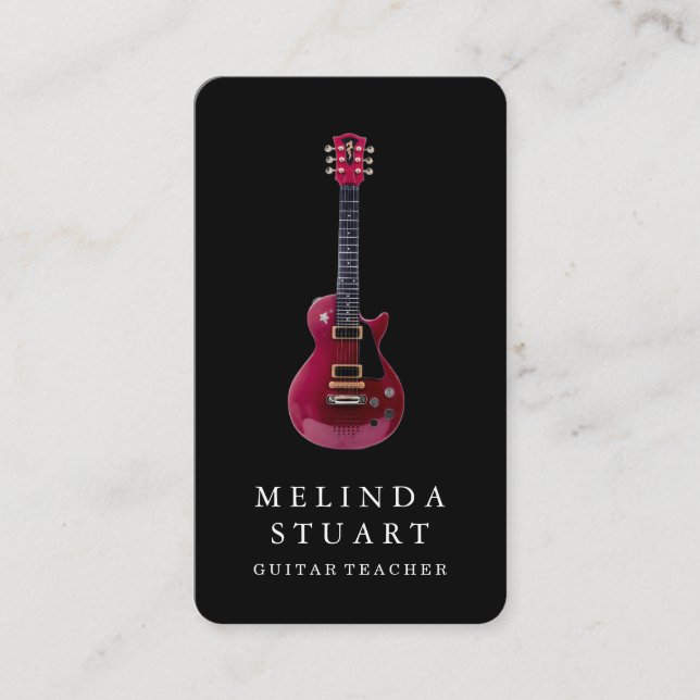 Modern Minimalist Chic Musician Guitar Teacher Business Card (Front)