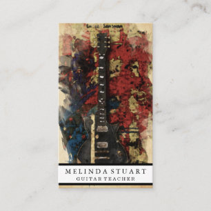 Modern Minimalist Chic Musician Guitar Teacher Business Card