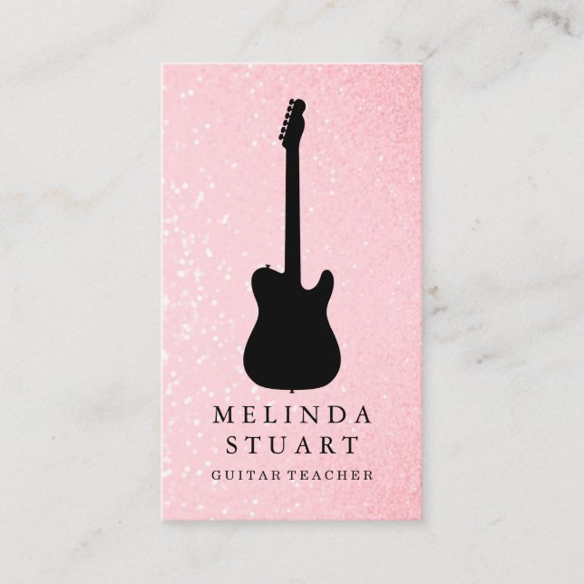 Modern Minimalist Chic Musician Guitar Teacher Business Card (Front)