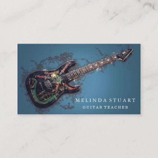 Modern Minimalist Chic Musician Guitar Teacher Business Card (Front)
