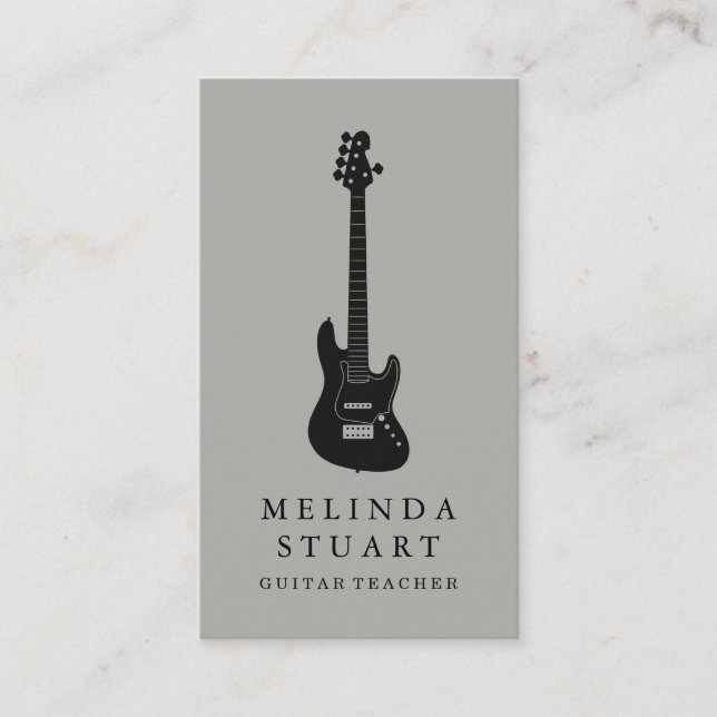 Modern Minimalist Chic Musician Guitar Teacher Business Card (Front)
