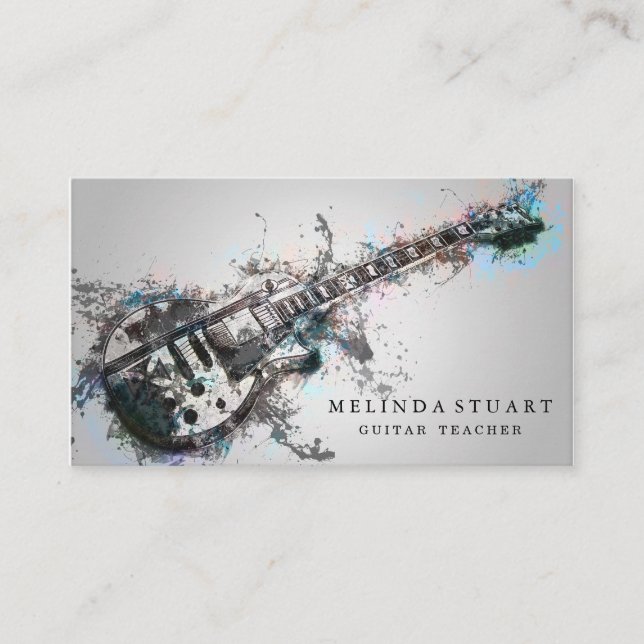 Modern Minimalist Chic Musician Guitar Teacher Business Card (Front)