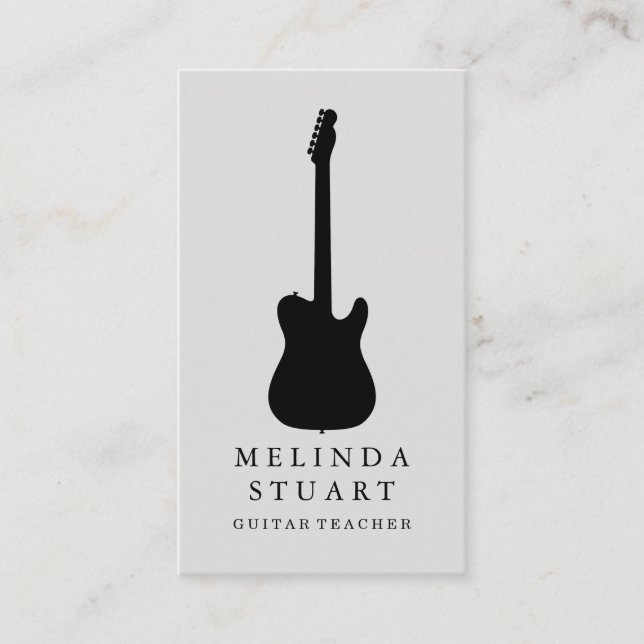 Modern Minimalist Chic Musician Guitar Teacher Business Card (Front)