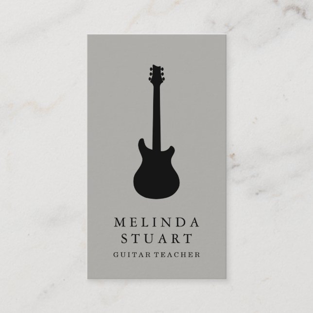 Modern Minimalist Chic Musician Guitar Teacher Business Card (Front)