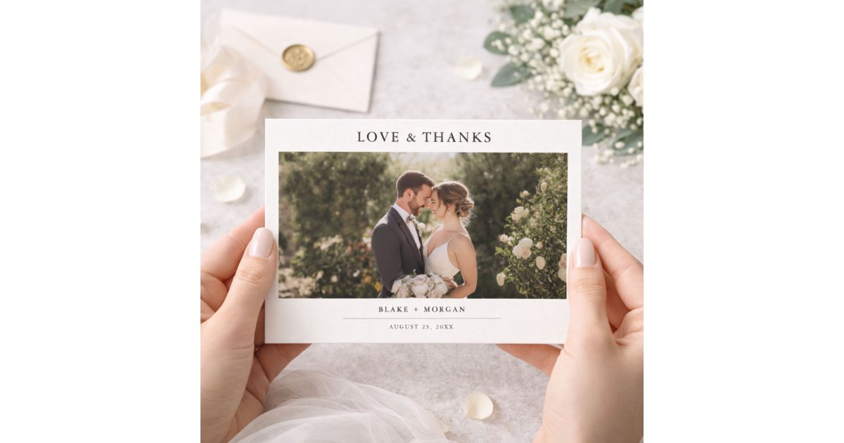 Modern Minimalist Chic Photo Wedding Thank You Card | Zazzle