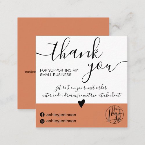 Modern minimalist chic pink block order thank you square business card