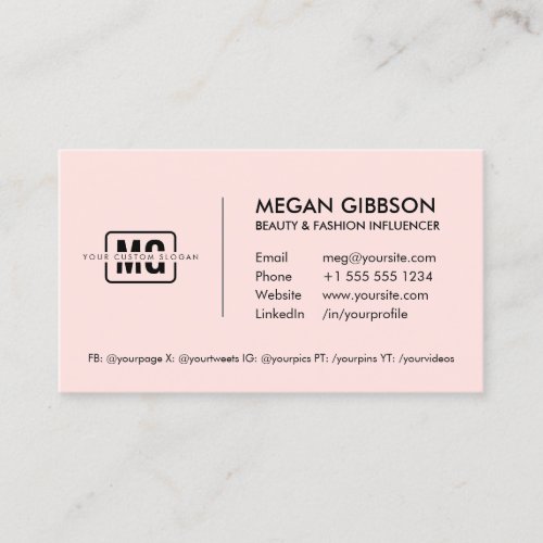 Modern Minimalist Chic Pink Initials Monogram Logo Business Card