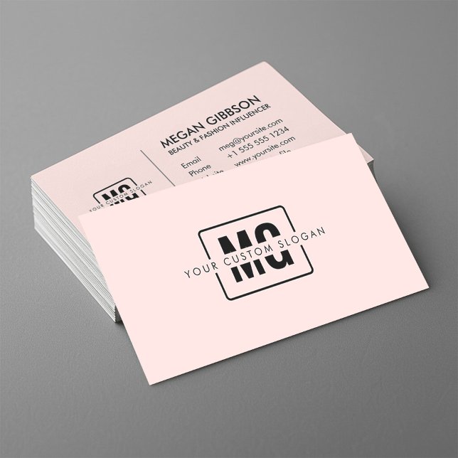 Modern Minimalist Chic Pink Initials Monogram Logo Business Card (Creator Uploaded)