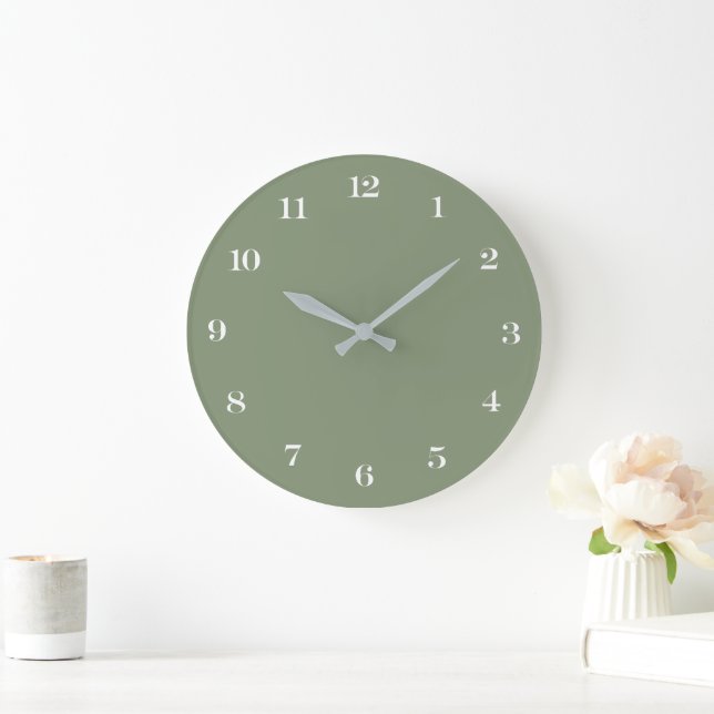 Modern Minimalist Chic Sage Green and White Large Clock (Home)