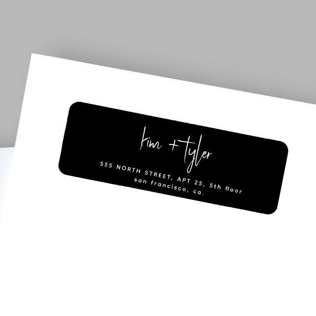 Modern minimalist chic script black wedding label (Creator Uploaded)