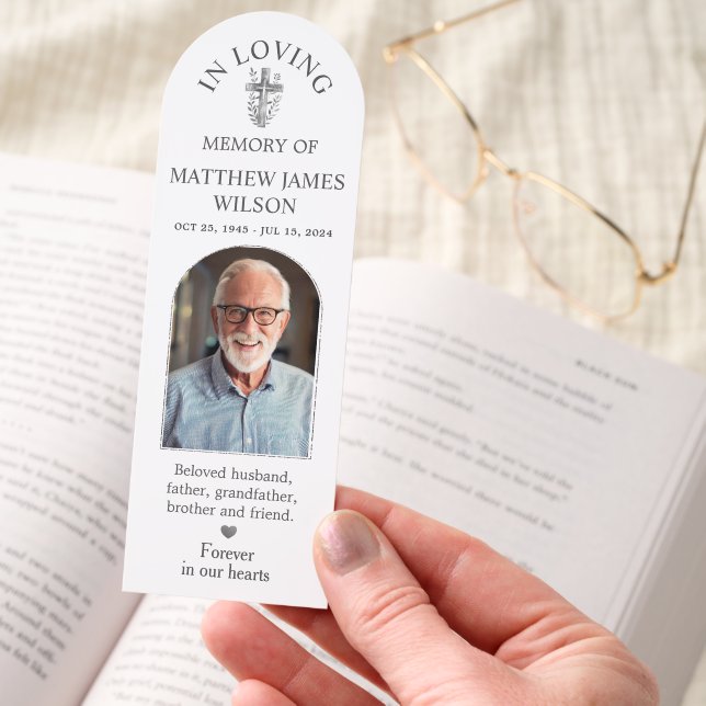 Modern Minimalist Christian Funeral Memorial Photo Bookmarks (Hand)