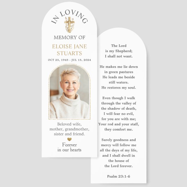 Modern Minimalist Christian Memorial Funeral Photo Bookmarks (Front & Back)