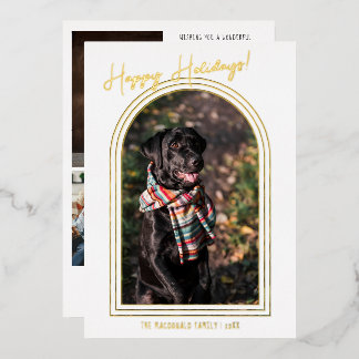 Modern Minimalist Christmas | 5 Photo Arch Frame Foil Holiday Card