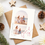 Modern Minimalist Christmas Beach Family Photo Holiday Card<br><div class="desc">Share your season of joy with this modern minimalist Christmas card, perfect for your favorite family beach picture christmas greetings. This elegant and contemporary template features a stylish geometric arch and a beautiful red handwritten script on a timeless ivory cream background. It's the best christmas card family template to add...</div>