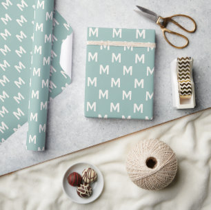 Modern Minimalist Christmas Blue monogram pattern Wrapping Paper