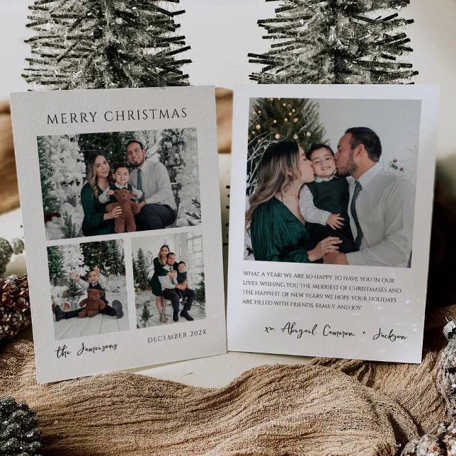 Modern Minimalist Christmas Card with Photos
