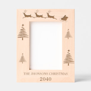 Modern Minimalist Christmas Family Photo  Engraved Frames