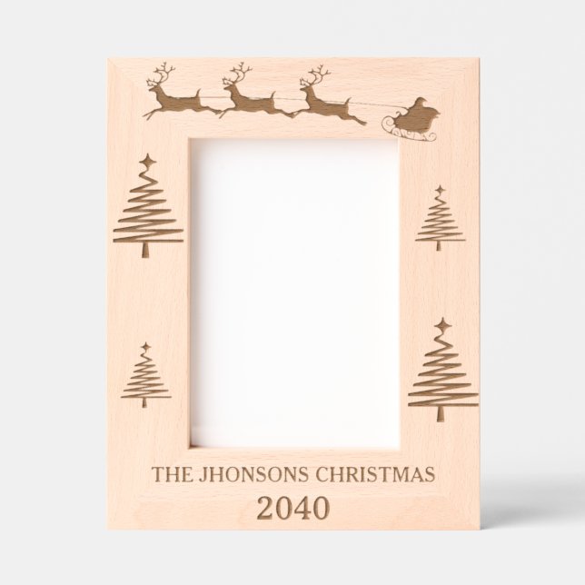 Modern Minimalist Christmas Family Photo  Engraved Frames (Front)