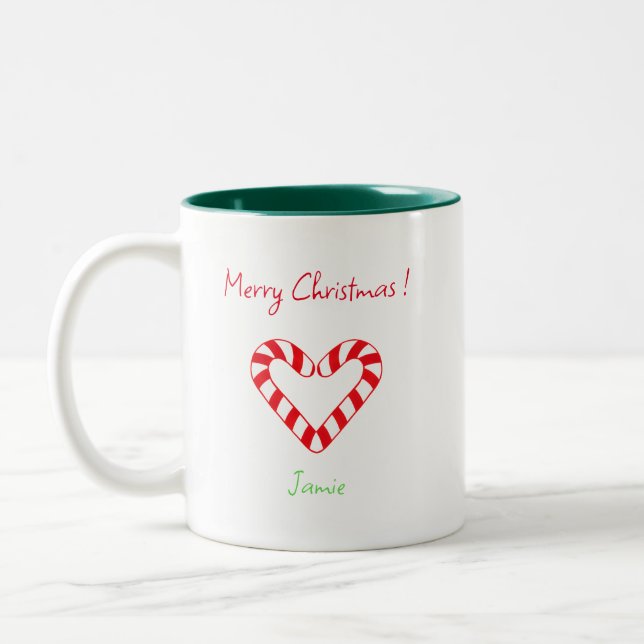Modern Minimalist Christmas Heart Candy Cane Mug (Left)