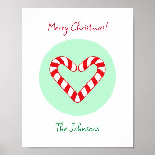 Modern Minimalist Christmas Heart Candy Cane Poster
