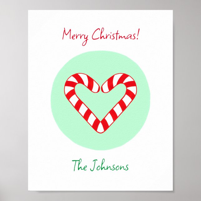 Modern Minimalist Christmas Heart Candy Cane Poster (Front)