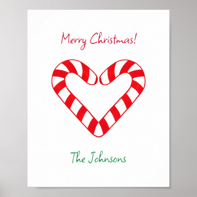 Modern Minimalist Christmas Heart Candy Cane Poster (Front)