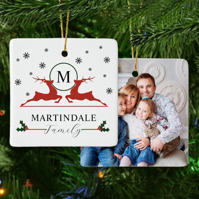 Modern Minimalist Christmas Monogram Photo Ceramic Ornament (Creator Uploaded)