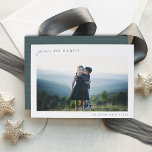 Modern Minimalist Christmas Photo Holiday Card<br><div class="desc">An elegant,  minimalist Christmas photo card design featuring a single horizontal photo with a thick white border. "Peace on Earth" appears at the top left in a mix of modern handwritten script and understated classic serif type,  with your names and the year beneath aligned at the bottom right.</div>