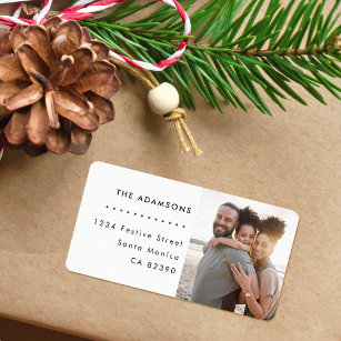 Modern Minimalist Christmas Photo Return Address Label