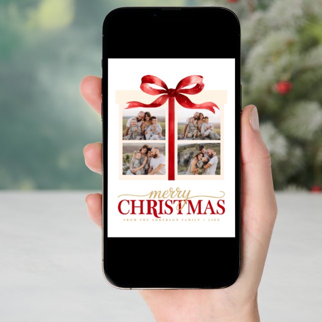 Modern Minimalist Christmas Red Photo Holiday Card (Front Digital)