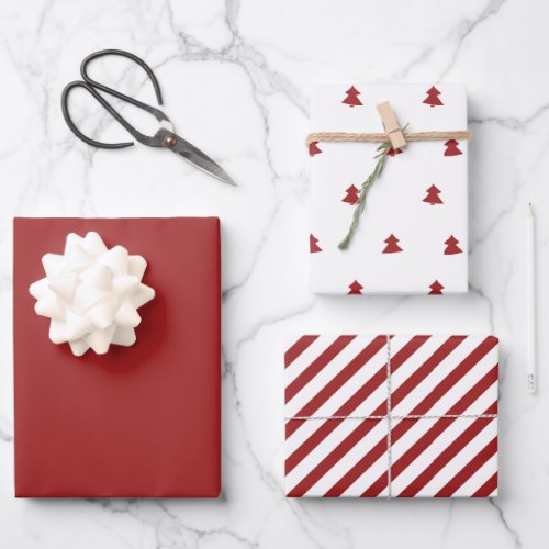 Modern Minimalist Christmas Red  Wrapping Paper Sheets