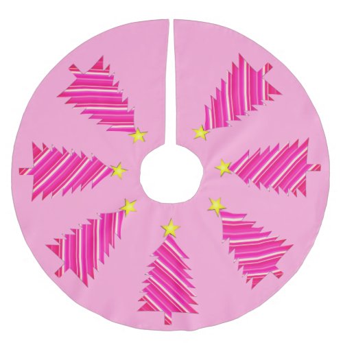 Modern Minimalist Christmas Tree in Pink Stripes Brushed Polyester Tree Skirt