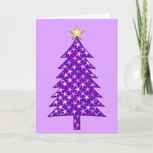 Modern Minimalist Christmas Tree in Purple Stars Holiday Card