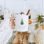 Modern Minimalist Christmas Tree Merry Christmas Coffee Mug<br><div class="desc">This is a modern minimalist holiday gift tag template featuring a beautiful watercolor evergreen tree and an elegant calligraphy font . The color of the Christmas tree is not editable, and the wording in the gold calligraphy font is not editable (but the color can be changed!) // For matching items,...</div>