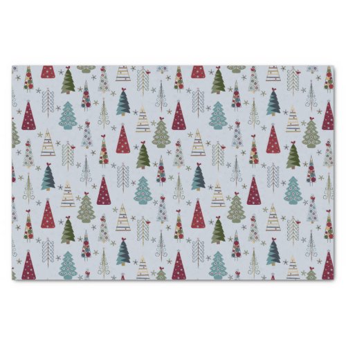 Modern Minimalist Christmas Tree Pattern Blue Red Tissue Paper