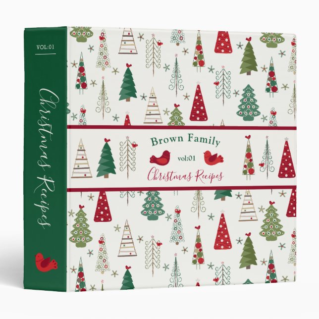 Modern Minimalist Christmas Tree Pattern Recipe 3 Ring Binder (Front/Spine)