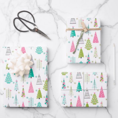 Modern Minimalist Christmas Tree Pink Teal Wrapping Paper Sheets