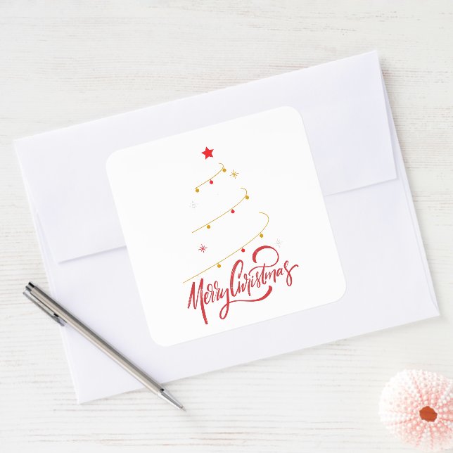 Modern MInimalist Christmas Tree Script Lettering  Square Sticker (Envelope)