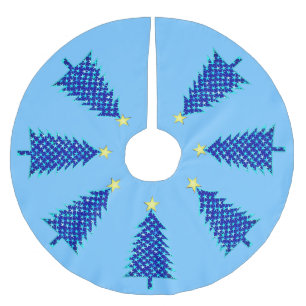 Modern Minimalist Christmas Tree with Blue Stars Brushed Polyester Tree Skirt