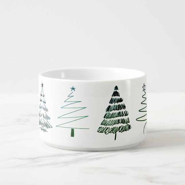 Modern Minimalist Christmas Trees Doodles Bowl (Center)