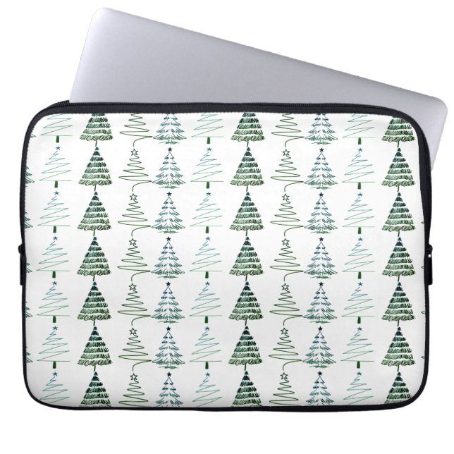 Modern Minimalist Christmas Trees Doodles Laptop Sleeve (Front)