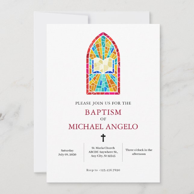 Modern Minimalist Church Glass mosaic bible Invitation (Front)